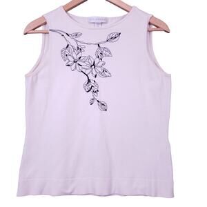 Vtg Petite Sophisticate Womens Sleeveless Silk Top Sz M Embroidered Floral White
